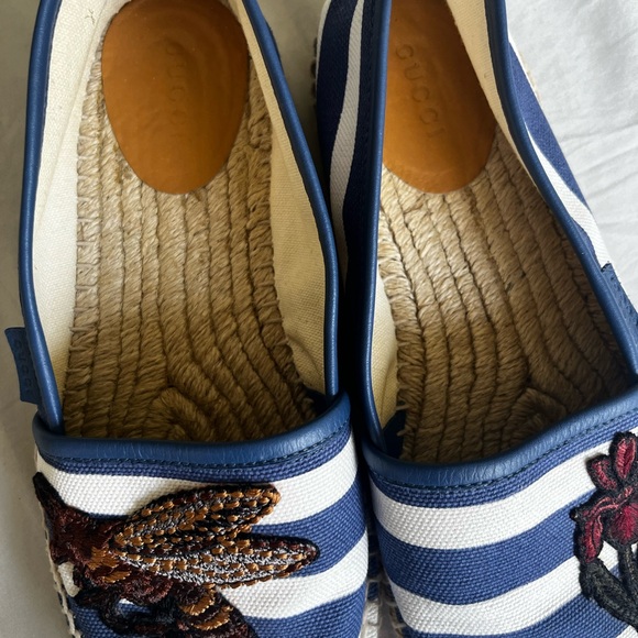 Gucci Blue/White Striped Canvas Embroidered Espadrille Flats EU 37 1/2 US 7 - Picture 5 of 6